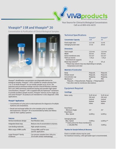 Vivaspin&reg; 15R and Vivaspin&reg; 20