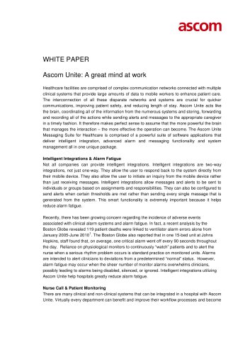 WHITE PAPER Ascom Unite: A great mind at work