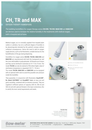 CH, TR and MAK - oxygen therapy humidifiers