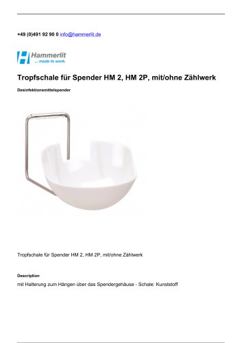 Tropfschale für Spender HM 2, HM 2P, mit/ohne Zählwerk