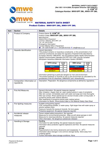 MSDS MW910PF 2ML