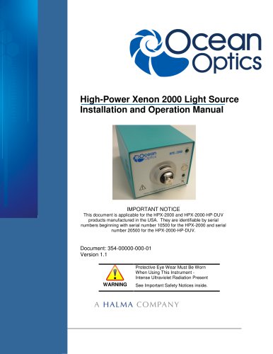 High-Power Xenon 2000 Light Source Installation and Operation Manual