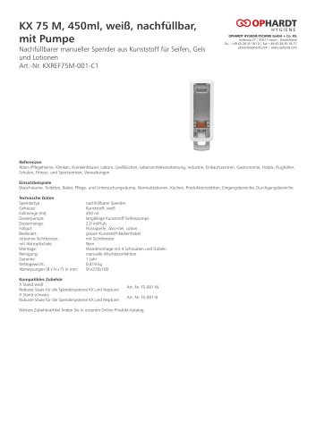 KX 75 M, 450ml, weiß, nachfüllbar, mit Pumpe