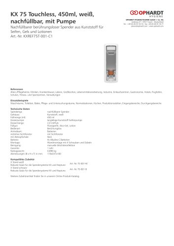 KX 75 Touchless, 450ml, weiß, nachfüllbar, mit Pumpe