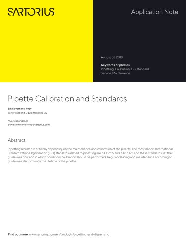 Pipette Calibration and Standards