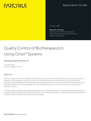 Quality Control of Biotherapeutics  Using Octet® Systems