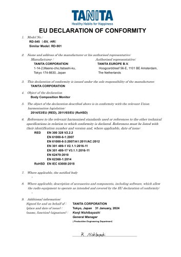 EU DECLARATION OF CONFORMITY RD-545 (-SV. -HR) Similar Model: RD-901