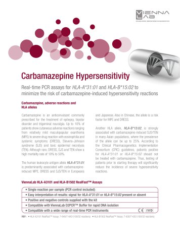 Carbamazepine Hypersensitivity - HLA-B1502/HLA-A3101