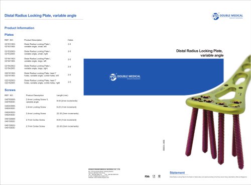Distal Radius Locking Plate, variable angle