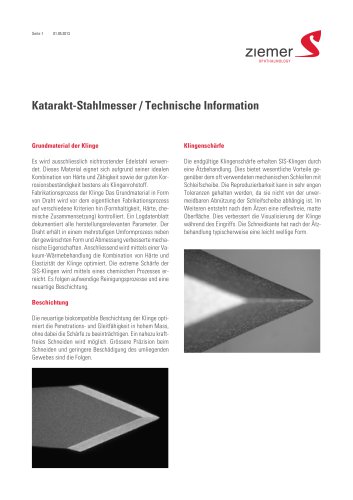 Katarakt-Stahlmesser / Technische Information