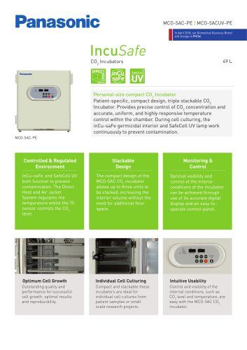 IncuSafe CO2 Incubator MCO-5AC Product Sheet