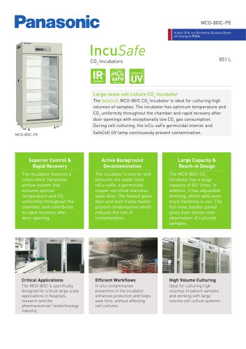 IncuSafe CO2 Incubator MCO-80IC Product Sheet