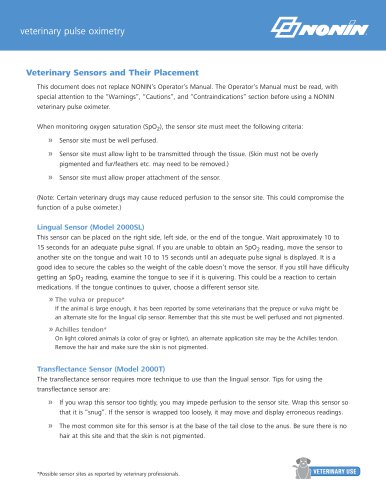 Veterinary Sensors and Their Placement