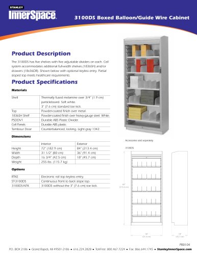 3100DS Boxed Balloon/Guide Wire Cabinet Spec Sheet