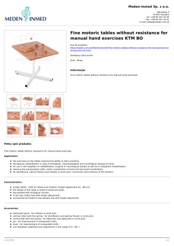 Fine motoric tables without resistance for manual hand exercises KTM BO