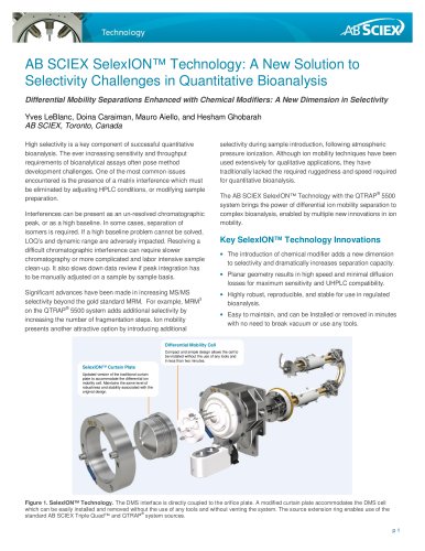 Brochure: AB SCIEX SelexION? Technology: A New Solution to Selectivity Challenges in Quantitative Bioanalysis