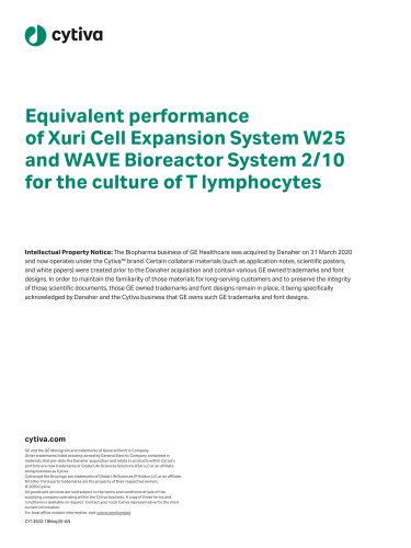 Equivalent performance of Xuri Cell Expansion System W25 and WAVE Bioreactor System 2/10 for the culture of T lymphocytes