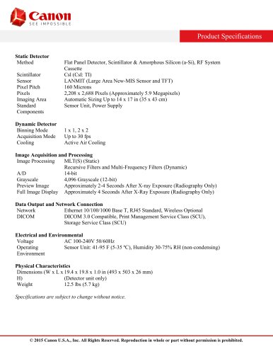 CXDI-50RF Specifications