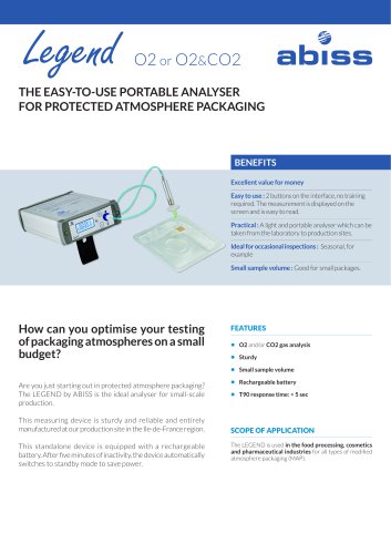 Legend portable analyser for protected atmosphere packaging