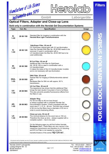 Optical Filters, Adapter and Close-up Lens