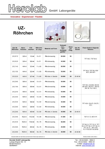 Röhrchen für die Ultrazentrifugation