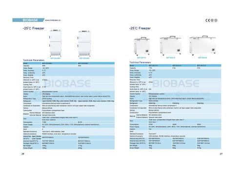 26-27 -25℃  Freezer BDF-25V368D BDF-25V528D