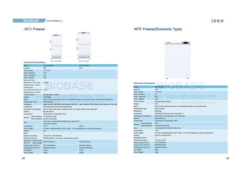 28-29 -30℃ Freezer BDF-30V368D BDF-30V528D