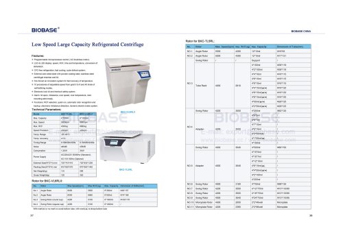 37-38 Low Speed Large Capacity Refrigerated Centrifuge BKC-TL5RL