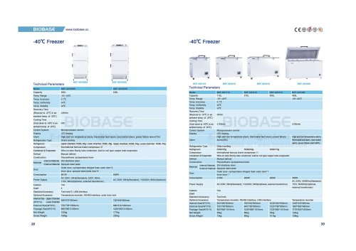 38-39 -40℃ Freezer BDF-40H110 BDF-40H210 BDF-40H310 BDF-40H485