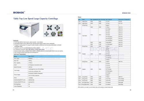 39-40 Table Top Low Speed Large Capacity Centrifuge BKC-TL5LII