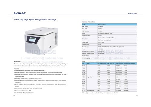 71-72 Table Top High Speed Refrigerated CentrifugeBKC-TH20RHD