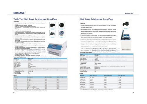 77-78 Table Top High Speed Refrigerated Centrifuge & High Speed Refrigerated Centrifuge BKC-TH18R
