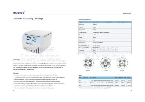89-90 Automatic Uncovering Centrifuge-BKC-AU5MT、BKC-AU5BT、BKC-AU5KT