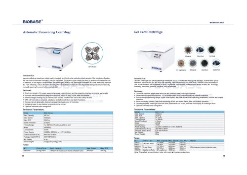93-94 Automatic Uncovering Centrifuge & Gel Card Centrifuge BKC-AU4A