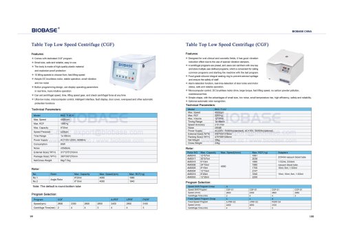99-100 Table Top Low Speed Centrifuge (CGF) BKC-TL4CII & BKC-TL4V