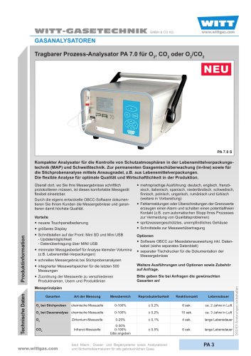 Tragbarer Prozess-Analysator PA 7.0 für O2, CO2 oder O2/CO2