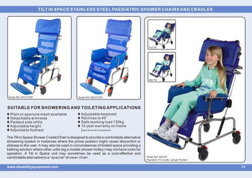 Paediatric Tilt in Space Shower Chairs and Cradles