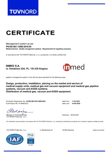 Certificate PN-EN ISO 13485:2016-04